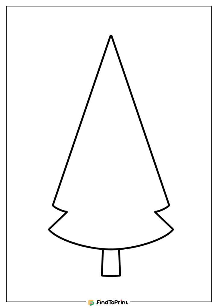 A simple outline drawing of a Christmas tree with a triangular shape and minimal details, intended for coloring or crafting purposes.