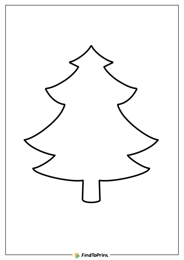 A minimalist Christmas tree illustration with rounded, symmetrical branches, perfect for use as a free printable coloring page.