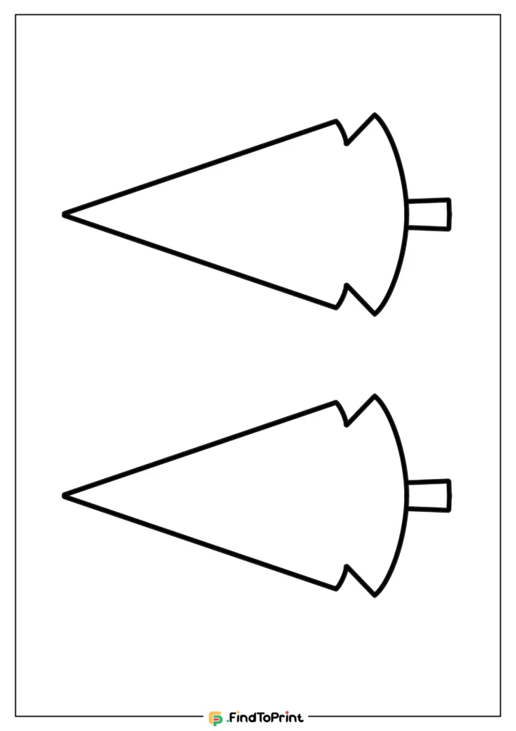 A printable page of Christmas tree patterns featuring two simple, geometric tree designs with pointed tops and small trunks.