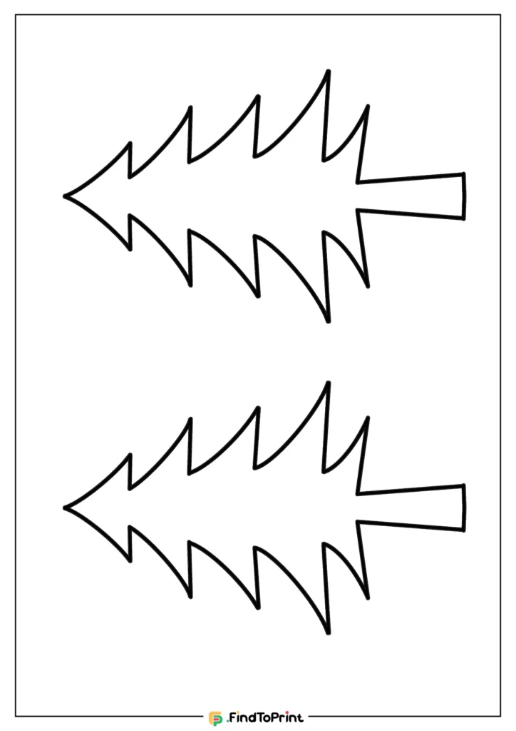 Two simple Christmas tree cutout patterns with spiky branch designs and flat trunks, arranged on a white background for easy printing.