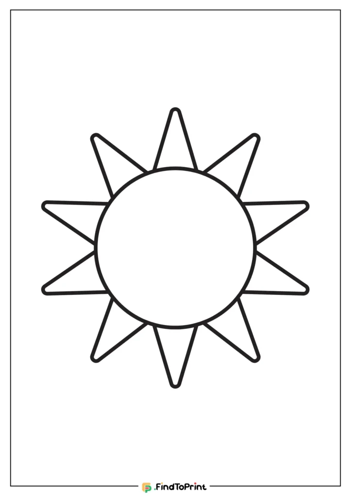 Sun Craft Printable with a round core and bold triangular rays, outlined in black, ideal for creative projects or educational activities.