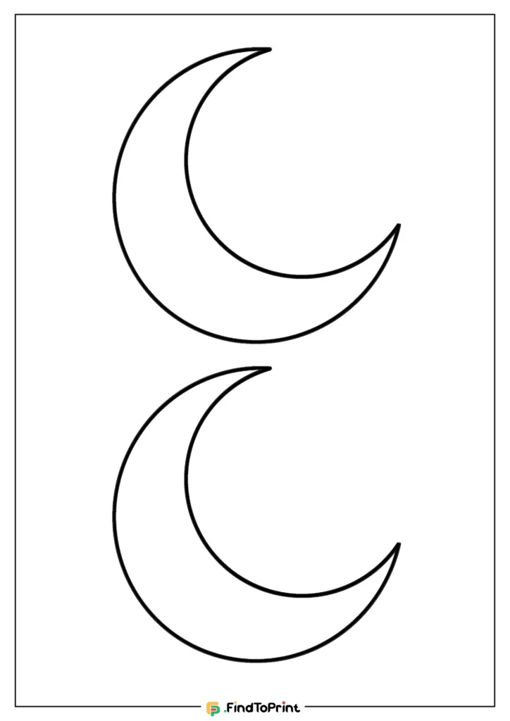 Two crescent moon shapes outlined in black, vertically aligned on a white background, enclosed by a thin rectangular border.