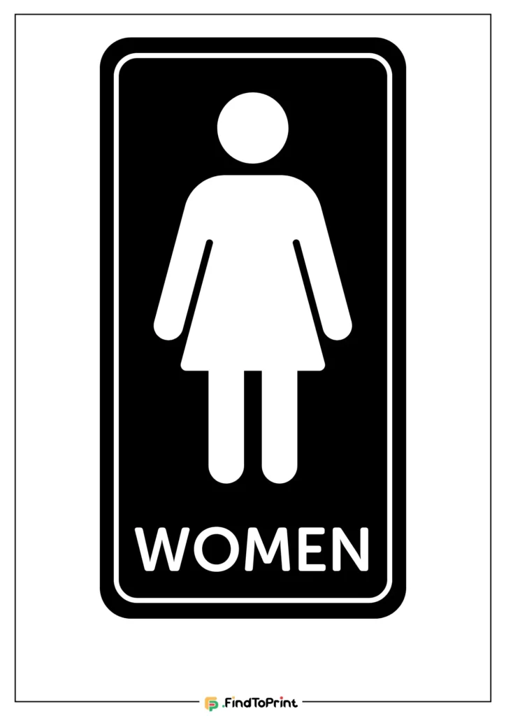 Printable women's bathroom sign featuring a bold white female icon.