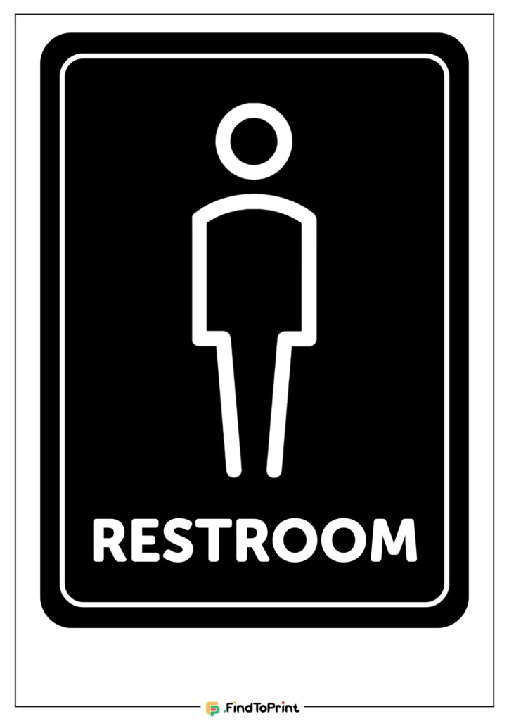 Printable men's bathroom sign with a black background.