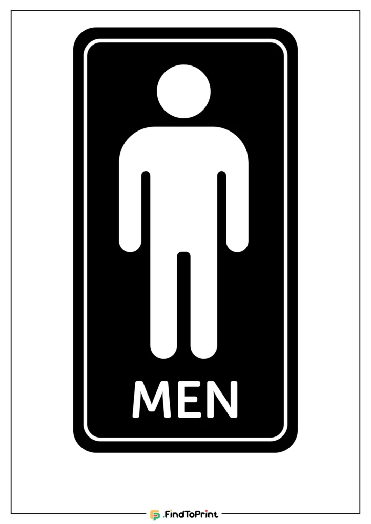 Black rectangular men's restroom sign with a white silhouette of a male figure.